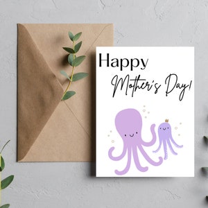 Carte de fête des mères de pieuvre | Fête des Mères, Cartes de voeux, Mai, Maman, Printemps, Animaux