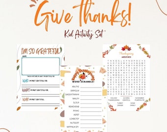 Thanksgiving Give Thanks Activity Set | Printable, Downloads, Kid Party, Family, Thankful