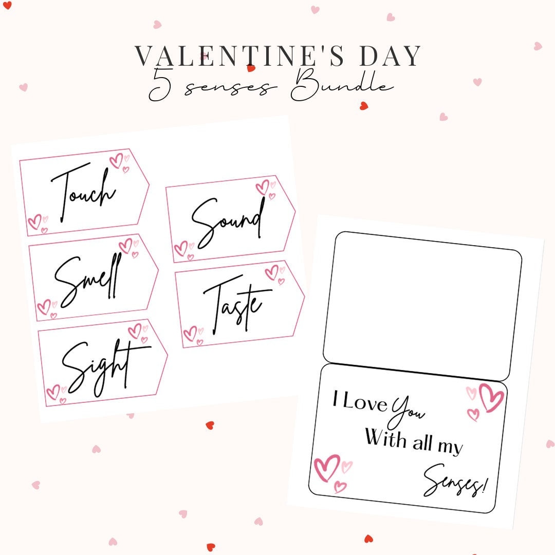 Romantic Five Senses Gift Tags & Card. Instant Download Printable