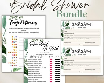 Greenery Bridal Shower Game Pack: Emoji Pictionary, Well Wishes (Digital Download)