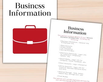 Business Information Template: Legacy Folder Insert (Digital Download)
