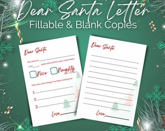 Dear Santa Letter | Wish List, Christmas, Red and Green, Naughty, Nice, Downloads