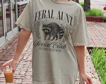 Feral Aunt Social Club Funny Raccoon Shirt Feral Aunt Gift Pregnancy Announcement Shirt Fun Aunt Gift