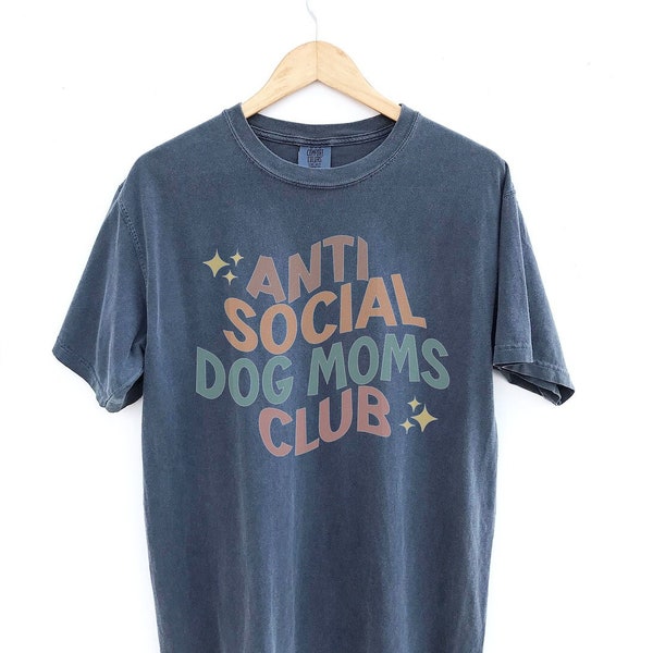 Comfort kleuren antisociale hond moeders club shirt, leuke vintage vibe grafisch T-shirt, cadeau voor hond moeder