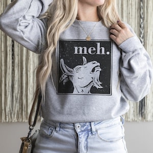 Meh Goat Crewneck Sweatshirt With Vintage Vibe, Funny Sweatshirt For Goat Lover