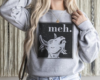 Meh Goat Crewneck Sweatshirt With Vintage Vibe, Funny Sweatshirt For Goat Lover