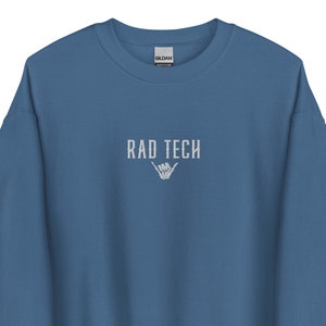 Embroidered Rad Tech Sweatshirt, Unisex Radiology Technologist Graphic Crewneck, Xray Shirts, Skeleton Hand Shaka Xray Technician Gift