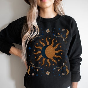 Sun And Moon Vintage Vibe Crewneck Sweatshirt, Cute Boho Sweatshirt