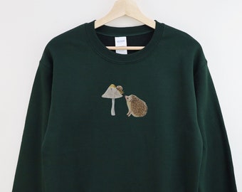 Watercolor Hedgehog Snail And Mushroom Cottagecore Crewneck Sweatshirt