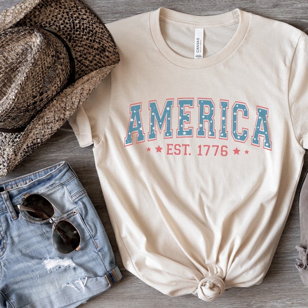 America Est 1776 Vintage Vibe Graphic Tee, Patriotic Fourth Of July Shirt, Independence Day Short Sleeve