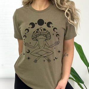 Celestial Frog Graphic Tee, Mystical Mushroom Frog Cottagecore Vibe Aesthetic Shirt