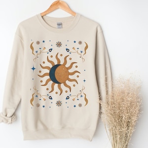 Sun And Moon Vintage Vibe Crewneck Sweatshirt, Cute Boho Sweatshirt