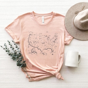 Nationalparks der USA Grafik T-Shirt, Unisex Minimalistisches Nationalpark Karte Shirt