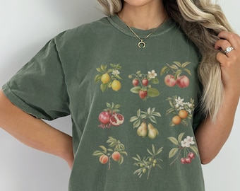 Fruit Shirt Cute Cottagecore Farmers Market Fruit Collection T-shirt Gift For Fruit Lover Foodie Tshirt With Vintage Vegan Vegetarian Tee
