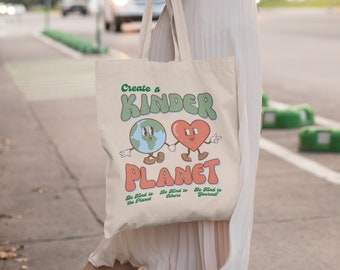 Create A Kinder Planet Vintage Vibe Cotton Canvas Tote Bag