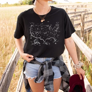 Nationalparks der USA Grafik T-Shirt, Unisex Minimalistisches Nationalpark Karte Shirt