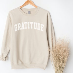 Gratitude Crewneck Sweatshirt, Cute Inspirational Varsity Vibe Sweatshirt
