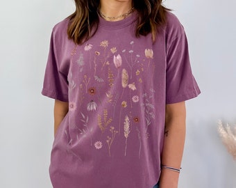 T-shirt graphique à fleurs pressées aquarelle Comfort Colors