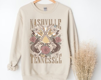 Nashville Sweatshirt, Cute Music City Tennessee Graphic Crewneck Sweatshirt, Vintage Vibe Boho Western Sweatshirt