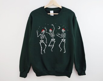 Christmas Skeletons Dancing Crewneck Sweatshirt, Soft Cute And Trendy Holiday Sweatshirt