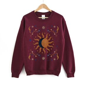 Sun And Moon Vintage Vibe Crewneck Sweatshirt, Cute Boho Sweatshirt