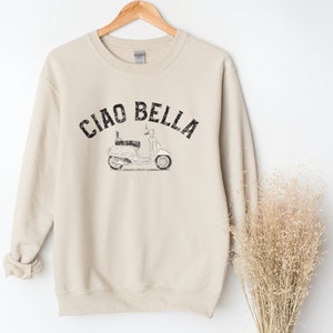 Ciao Bella Crewneck Sweatshirt, Cute Italian Vespa Crewneck Sweatshirt With Vintage Vibe
