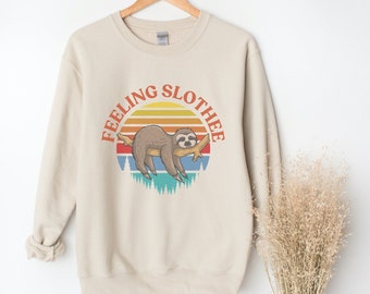 Feeling Slothee Sweatshirt Retro Sloth Crewneck Cute Gift For Sloth Lover Always Tired Give For Animal Lover Cozy Lounge Sweatshirt