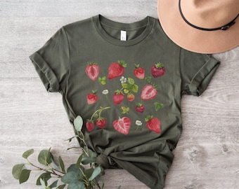 Aardbeien shirt schattig boerenmarkt T-shirt fruit tshirt cadeau voor fijnproever fruitliefhebber shirt Cottagecore T-shirt zomer fruit shirt