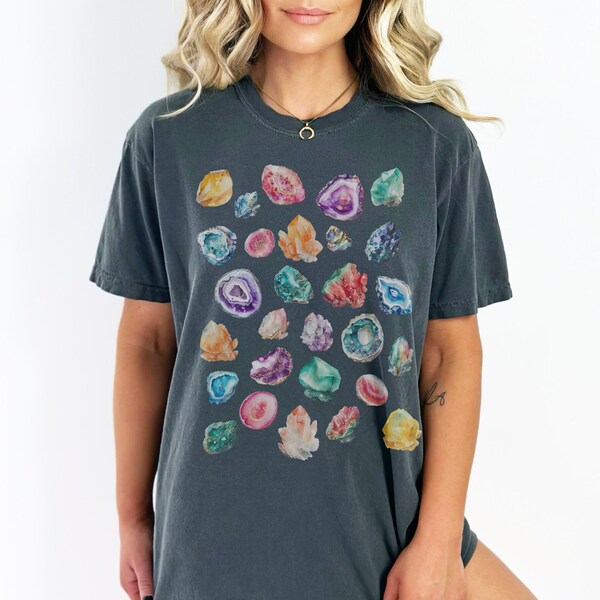 T-shirt graphique avec cristaux et pierres aquarelle Comfort Colors