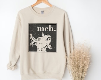 Meh Goat Crewneck Sweatshirt With Vintage Vibe, Funny Sweatshirt For Goat Lover