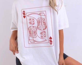 Cowgirl-Stiefel-Hemd Western-Cowgirl-T-Shirt Cowboy-Stiefel-Hemd Herzkönigin Südländer-Hemd Trendiges westliches Geschenk-Landhaus-Art-Hemd