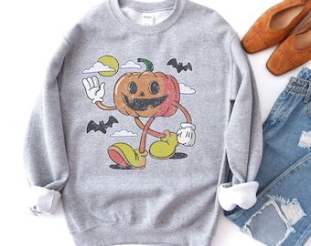 Happy Pumpkin Vintage Vibe Crewneck Sweatshirt, Cute Fall Autumn Sweatshirt, Low Key Halloween Sweatshirt