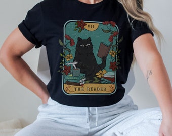 The Reader Black Cat Tarot Card Vintage Vibe Graphic Tee
