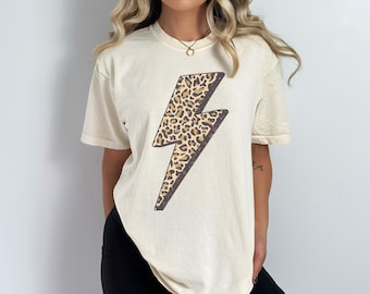 Leopard Lightning Bolt Vintage Vibe Comfort Colors Graphic Tee