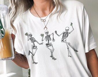 Camiseta de picles, presente para amantes de picles, camiseta com esqueletos dançando com picles, camiseta engraçada de picles, presente para gourmets, camiseta moderna de picles, camiseta de picles de endro.
