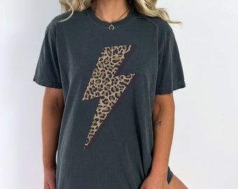 Leopard Lightning Bolt Vintage Vibe Comfort Colors Graphic Tee