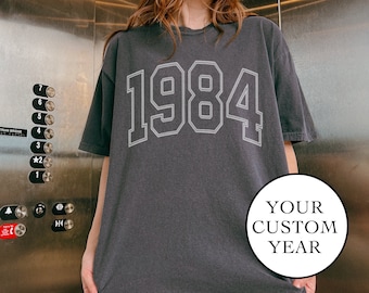 Custom Birth Year Shirt, Comfort Colors Varsity Vintage Vibe Personalized Year Graphic Tee Or Sweatshirt