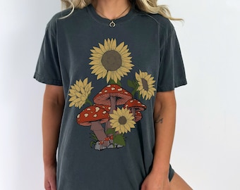 Sunflowers & Mushrooms Comfort Colors Graphic Tee