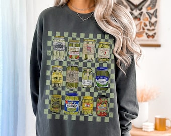 Comfort Colors Vintage Vibe Pickle Jars Checkered Trendy Crewneck Pickles Sweatshirt