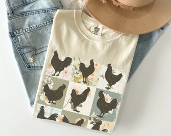 Huhn Shirt mit Blumenmuster Rustikales Vibe Huhn Komfortfarben Grafik-T-Shirt Huhn-Shirt Huhn-Lady-Shirt Huhn Geschenke Huhn Mama Geschenk
