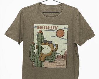 Howdy Western Frog Graphic Tee, divertente camicia a forma di rana