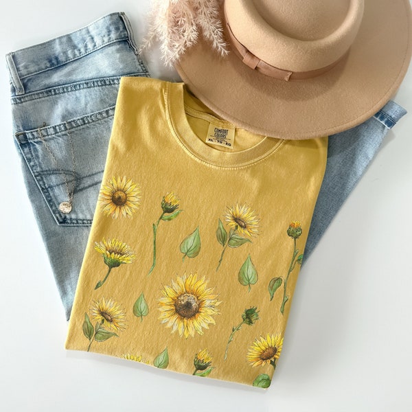Watercolor Sunflowers Comfort Colors Shirt Floral Botanical Shirt Gift For Flower Lover Sunflower Shirt Nature Tshirt Garden Wildflower Tee