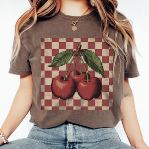 Shirt Retro Cherries Vintage Vibe, Comfort Colors T-shirt met kersenprint