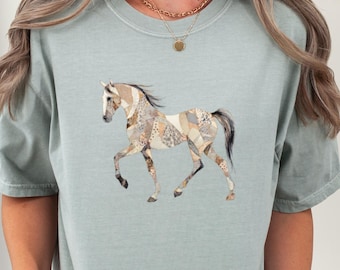 Patchwork Horse Shirt, Vintage Horse Graphic Tee, Comfort Colors Western Horse T Shirt, Equestrian Gift, Boho Cottagecore Shirt