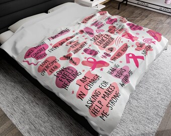 Brustkrebs Affirmationen Samt-Plüsch-Decke Brustkrebs Geschenk Mastektomie OP Erholung Geschenk Gemütlich Post Op Cancer Support Geschenk