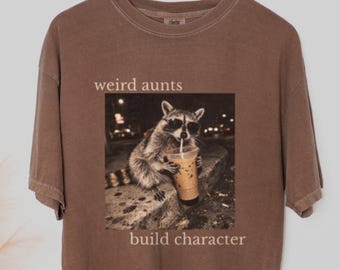 Weird Aunts Build Character Shirt, Funny Aunt Shirt, Cool Aunt Gift, Chaos Aunt Tee, Iced Coffee Raccoon Shirt, Gift for Aunt