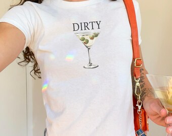 Dirty Martini Baby Tee Cute Cocktail Alcohol Trendy Womens Crop Fitted Top Gift For Bestie y2k Aesthetic Vibe