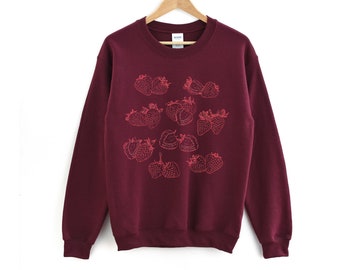 Strawberry Crewneck Sweatshirt, Cute Strawberries Cottagecore Vibe Sweatshirt