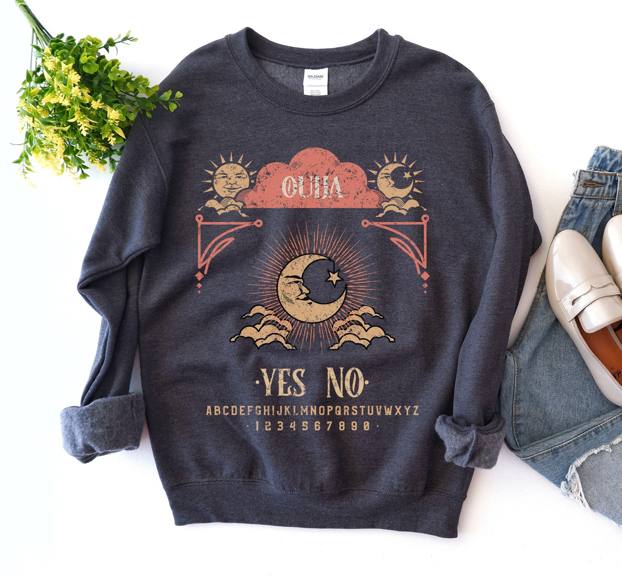 Ouija Sweatshirt, Vintage Vibe Witchy Sweatshirt, Sun and Moon Aesthetic