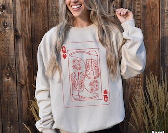 Sudadera de cuello redondo con estampado western y botas de vaquera Reina de Corazones